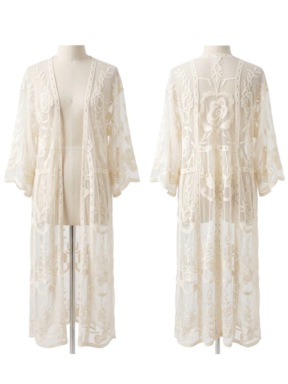 Lauren Conrad Ivory Floral Lace Kimono One Size